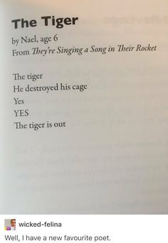 an open book with the words tiger on it