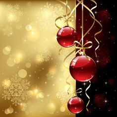 christmas background with baubles and snowflakes in gold, red and black colors