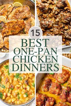 Four images of one-pan chicken dinner recipes. Easy Sheet Pan Meals, Pan Chicken Breast, Sheet Pan Meals, Pan Chicken Recipes, Sheet Pan Dinners Chicken, One Pan Chicken, Pan Dinners, Chicken Dinners, Pan Meals