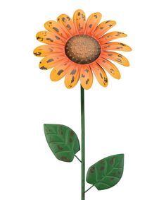 a yellow sunflower with green leaves on a white background