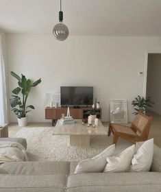 a living room filled with furniture and a flat screen tv on top of a wooden stand