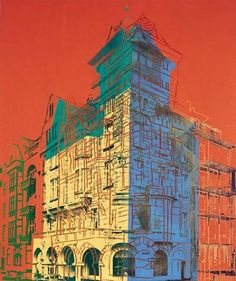 a painting of a building with scaffolding on it