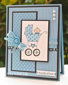 a card with a baby carriage on it