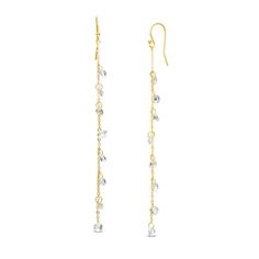 These 4.0mm faceted white lab-created sapphire dangle station linear chain drop earrings are fashioned in 18K gold over silver and suspend freely from wire backs. Chain Drop Earrings, White Lab, French Wire, Sapphire Stone, Precious Jewelry, Gold Plated Earrings, Earring Backs, Designer Earrings, Jewelry Care