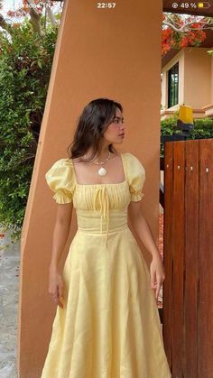 Flower Sun Dress, Yellow Peasant Dress, Graduation Party Dresses Casual, Pretty Casual Dresses Long, Sunny Dress Summer Outfits, Yellow Milkmaid Dress, Summer Dress Inspo 2024, Sun Dresses With Sleeves, Modest Maxi Dress Summer