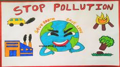 stop air pollution drawing | simple and easy | science drawing academy  @howtofunda   @craftpiller ​ Pollution Poster Project, Air Pollution Poster Project, Pollution Drawing Ideas, Stop Air Pollution, Save Environment Posters, Pollution Poster