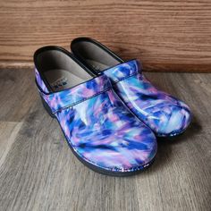 Brand New! Blue Clogs With Arch Support And Round Toe, Blue Round Toe Clogs With Arch Support, Purple Synthetic Clogs, Purple Non-slip Synthetic Clogs, Purple Non-slip Clogs With Round Toe, Karen Black, Mary Jane Clogs, Swedish Clogs, Blue Crush