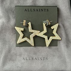 Nwt Allsaints Earrings Crystal Encrusted Star Earrings 1 1/2 Inch Drop Allsaints Jewelry, Saint Jewelry, Crystal Pyramid, Open Hoop Earrings, Heart Hoop Earrings, Earring Trends, Rose Quartz Stone, Square Earrings Studs, Square Stud