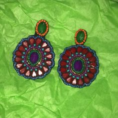 Bnwot Mexican Statement Colorful Earrings. Approximately 2” Long. Beautiful And Unique Vibrant Blue Earrings For Party, Vibrant Red Drop Earrings, Party Earrings With Colorful Beads, Party Colorful Beaded Earrings, Vibrant Red Beaded Earrings, Colorful Earrings, Earrings Color, Lady In Red, Red Blue