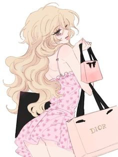 a woman with long blonde hair carrying shopping bags