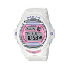 Dive into summer fun with a playful, casual, active BABY-G in a color scheme that will send you soaking up the sun. The BG-169, with its charmingly compact design, takes on colors that playfully celebrate the beach. The combination of white and shell pink evokes a beach full of tiny Caribbean sea shells. This fun design is sure to brighten your day. Bring the beach to your wardrobe and get your summer started. Playful, yet still practical. The shock-resistant structure stands up to bumps and ... Casio Vintage, Pink Watch, Elapsed Time, Baby G, Casio G Shock, Gshock Watch, Garmin Watch, G Shock, Sport Watches