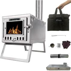 an outdoor stove with accessories for cooking