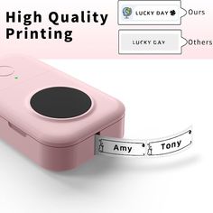 an image of a pink object with words on it that say, high quality printing