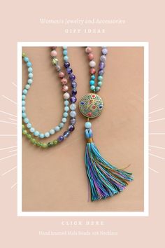 Hand Knotted Mala Bead Necklace. This colorful Mala Necklace will support your intentions and will gently remind you of them throughout your day. Malas and meditation go hand in hand. They help you to enhance your spiritual practices. We offer a great variety of prayer beads, meditation tools, Japa mala 108 beads, and 27. Check out our mala necklace collection and Get inspired by the meaning of the mala beads. Visit our website to see more> Multicolor Necklaces With 108 Beads For Meditation, Multicolor 108 Beads Mala For Meditation, Multicolor Mala With 108 Beads For Meditation, Hand-strung Spiritual Mala For Meditation, Spiritual Hand-strung Mala For Meditation, 108 Spiritual Meditation Beads, 108 Spiritual Beads For Meditation, Bohemian Multicolor Handmade Mala, Bohemian 8mm Beads Necklace For Festival