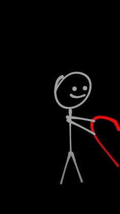 a drawing of a person holding a heart on a black background with the word love written in red