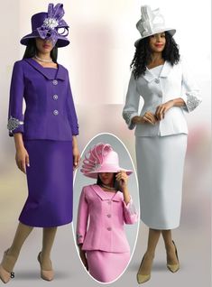 Lily and Taylor 4590 2 piece Crepe Skirt Suit Colors: Black, Pink, Purple, White Sizes: 4, 6, 8, 10, 12, 14, 16, 18, 20, 22, 24 Matching Hat Available H310 Black H386 Pink H395 White (small) H397 White H945 Purple Call (469)571-3647 or email DivasDenFashion@gmail.com to purchase hat