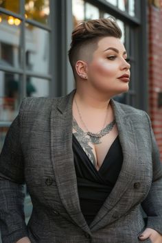 Pixie Hair Plus Size, Short Hair For Large Women, Pixie On Plus Size Women, Pixie Cut For Plus Size Women, Pixie Haircut Plus Size Women, Plus Size Buzzcut Women, Pixie Haircut For Round Faces Plus Size, Pixie Cut Round Face Plus Size, Pixie Plus Size