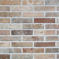 an old brick wall is shown in brown and tan tones, with some red bricks on the side