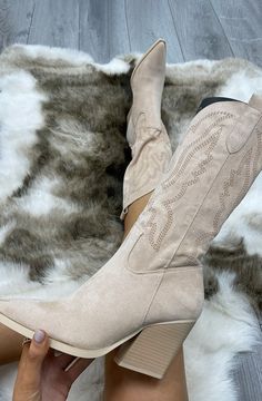 Womens Beige Almond Toe Mid Calf Embroidered ladies Cowboy Boot – Miss Moda Luxe Cowgirl Boots Outfit, Botas Western, Date Nights, Cowboy Boot, Crazy Shoes, Leather Shorts, Country Outfits