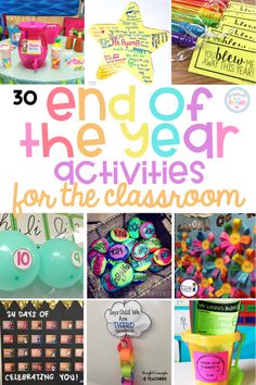 the words end of the year activities for the classroom are shown in this collage