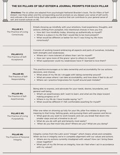 The Six Pillars of Self-esteem & Journal Prompts - Etsy Self Esteem Worksheets, Self Esteem Activities, Building Self Esteem, Therapy Worksheets, Journal Writing Prompts, Emotional Regulation, Mental And Emotional Health