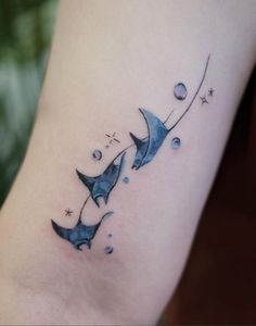 two blue sharks on the right side of the arm