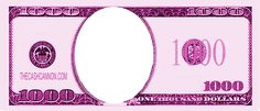 a pink one hundred dollar bill with an oval hole in the center, and white background