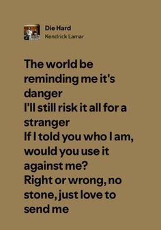 a quote that reads, the world be reminding me it's danger i'll still