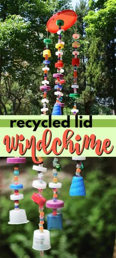 a wind chime made out of plastic cups