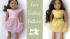 two dolls are standing next to each other with the words free sewing pattern on them