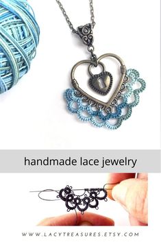 the handmade lace jewelry is being displayed