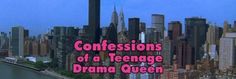 the city skyline is shown with pink text that reads, confessionss of a teenage drama queen