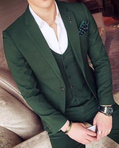 Prom Suit Outfits, Costume Vert, Green Wedding Suit, Costum Elegant, Groom Wedding Attire, Mens Blazer, Wedding Suits Groom, Party Suits, Green Suit