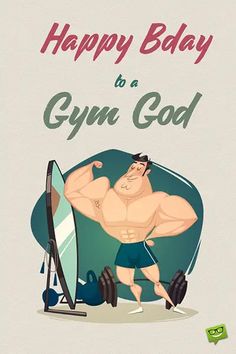 a man is lifting his arms and holding a surfboard in front of him with the words happy body to gym god