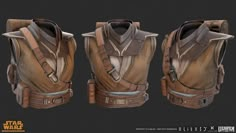 the back and side views of a star wars character's costume, including vests