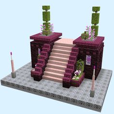 a set of stairs made out of bricks and plants