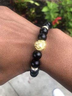 Lion Queen - One Vision Apparel - JazzyStones Lion Queen, A Lion, Onyx Bead, Lion King, Black Onyx, Gold Accents, Mens Bracelet, Onyx, Lion