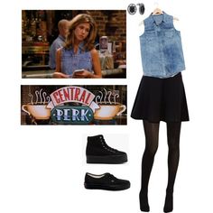 a fashion look from may 2012 featuring denim jacket, black skirt and high top sneakers