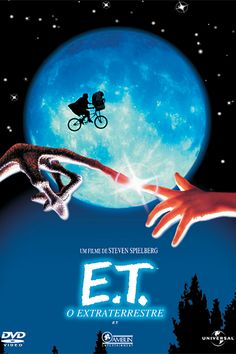 the movie poster for e t o extraterreste is shown in front of a full moon