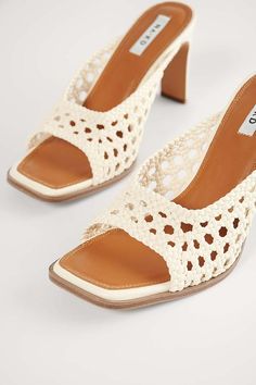 Rattan Mules Offwhite | NA-KD Amazon Heels, Sandle Heels, Summer Heels, Shoe Closet, On Design, Mesh Design, Crazy Shoes