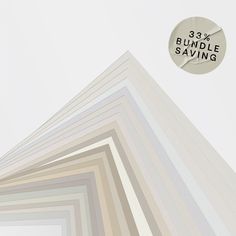 a stack of white and beige striped papers with the price label 53 % bundle saving