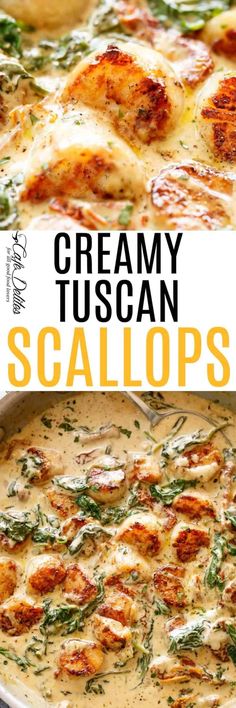 creamy tuscann scallops with spinach and parmesan cheese