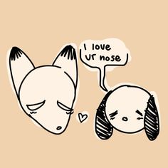 two dogs with speech bubbles that say i love u'n nose and one is sleeping