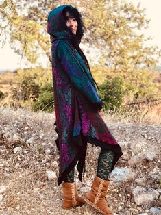 Bohemian Style Long Sleeve Outerwear For Larp, Bohemian Long Sleeve Outerwear For Larp, Fantasy Hooded Winter Outerwear, Fantasy Hooded Outerwear For Fall, Fantasy Hooded Fall Outerwear, Elven Long Sleeve Outerwear For Larp, Fantasy Hooded Outerwear For Larp, Elven Hooded Winter Outerwear, Elven Coat