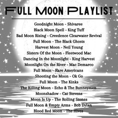 the full moon playlist is shown in black and white