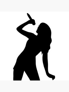 the silhouette of a woman holding a knife in one hand and an apple in the other