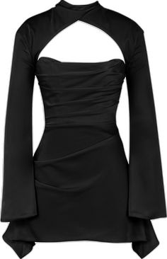 HOUSE OF CB Toira Long Sleeve Satin Corset Minidress in Black at Nordstrom, Size X-Small