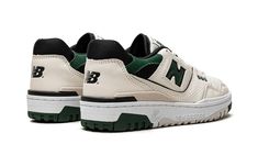 The New Balance 550 “Sea Salt/Pine Green” is a mostly two-tone, green-and-cream-colored version of the retro basketball shoe.  The colorway features a Sea Salt leather upper with a Pine Green “N” logo on the side.  Pine Green “550” branding appears on the lateral side of the forefoot and green “NB” branding is seen on the heel.  A green suede overlay is found on the black mesh collar.  Underfoot, the shoe rides on a white rubber midsole and a cream and green rubber outsole. Sage Air Jordans, Green Rebook Shoes, New Balance 550 Sea Salt, 550 Sea Salt, Green New Balance, Kobe Shoes, Shoe Wishlist, Hype Shoes, Sneakers Mode