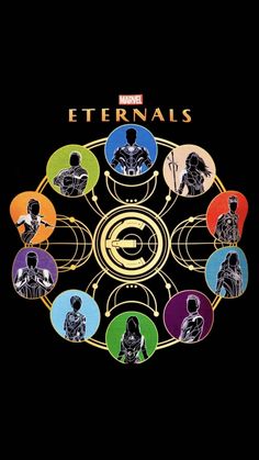 the poster for the movie's upcoming film, eternals with all its characters