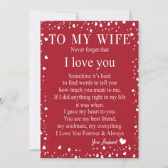 a red card with the words to my wife and i love you written on it